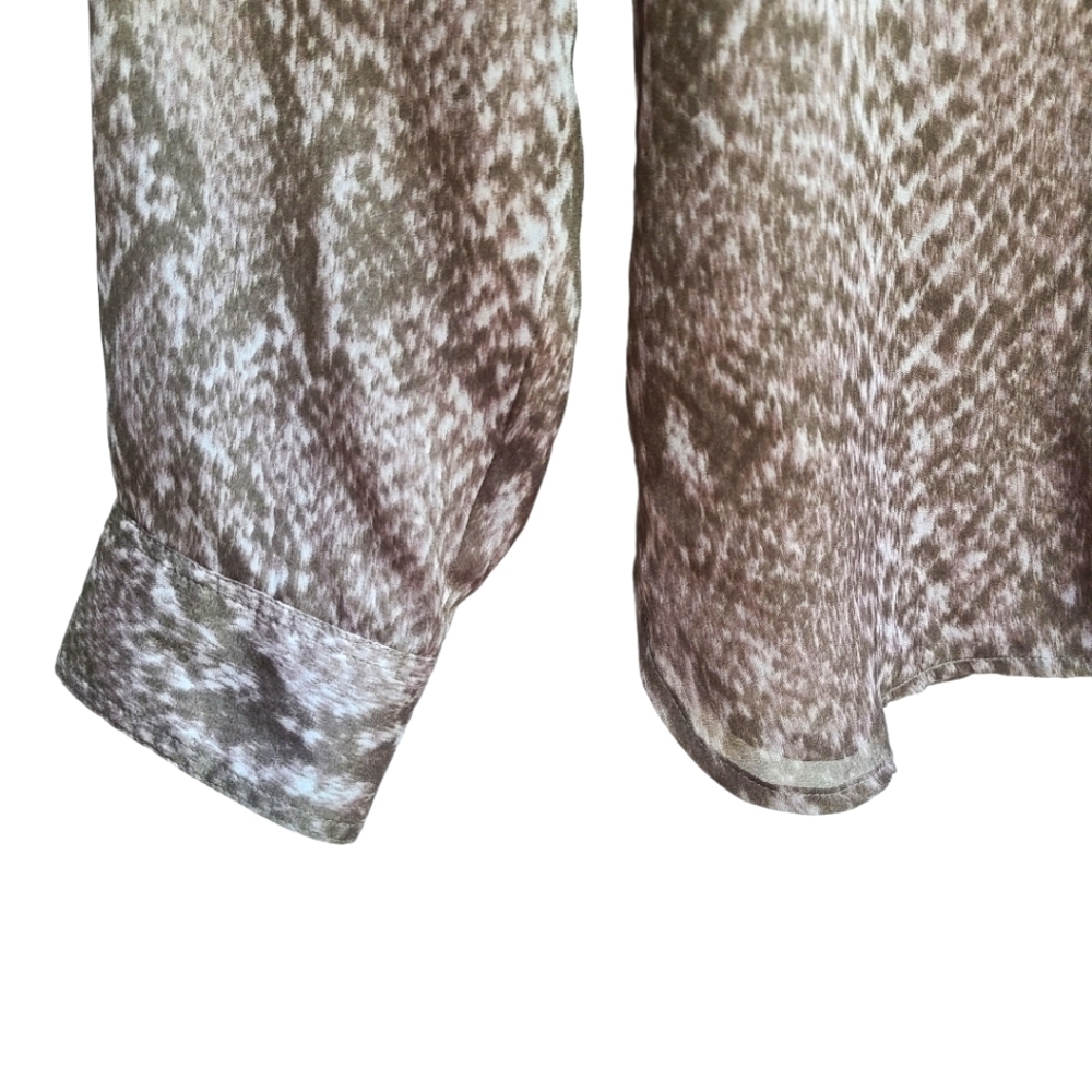 Ann Taylor LOFT | Semi-sheer Snake Print Henley Tunic Blouse, Size Large - Picture 5 of 7